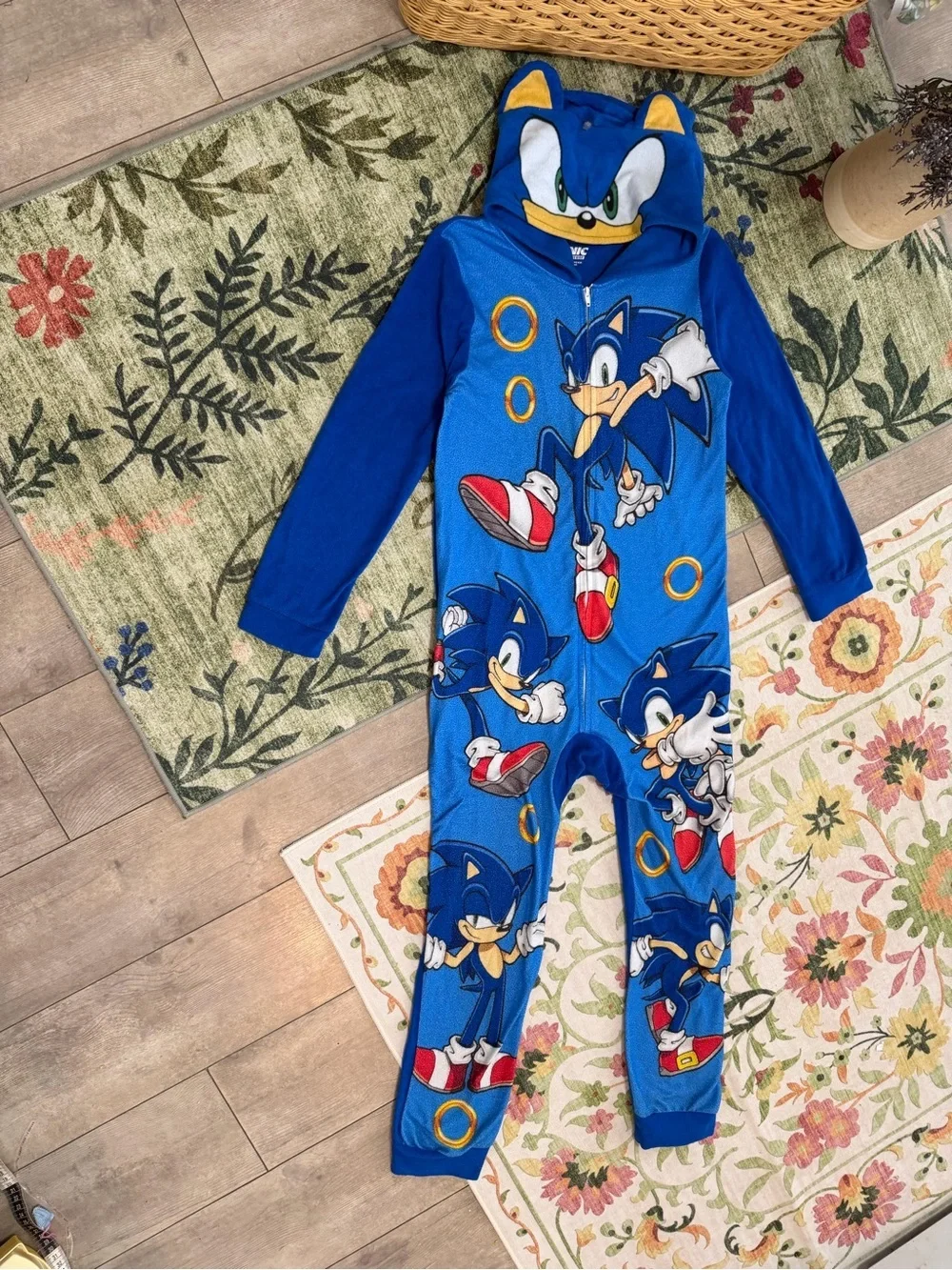 Sonic the Hedgehog Boys Zip Hooded Fleece Pajamas Size Medium